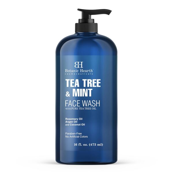 Botanic Hearth Tea Tree Face Wash with Mint – Acne Fighting, Premium, Hydrating Liquid Face Soap with Pure Tea Tree Oil – for Women and Men, Paraben Free, Fights Acne – 16 fl oz