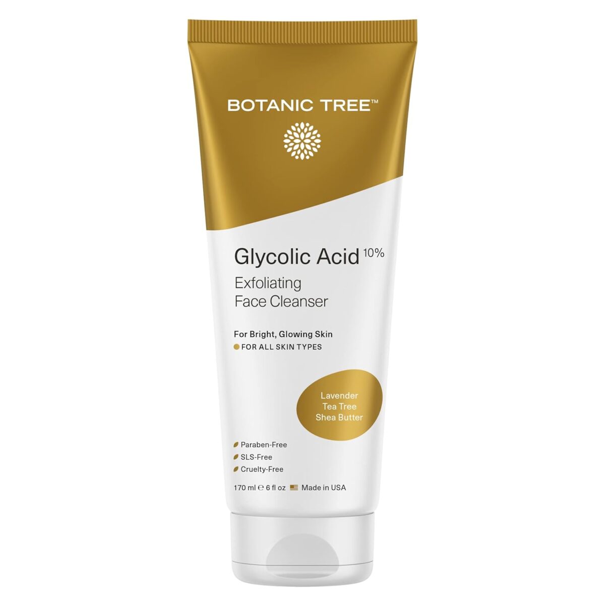 Botanic Tree Glycolic Acid Face Wash, Exfoliating Facial Cleanser and Scrub, 10% Glycolic Acid, AHA and Salicylic Acid, 6 fl. oz