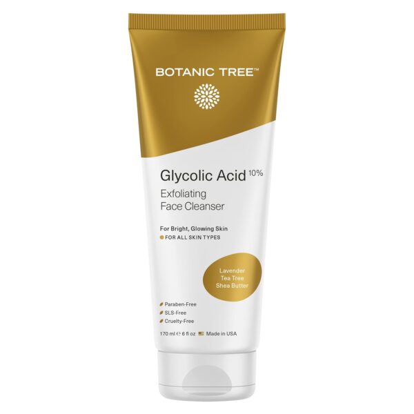 Botanic Tree Glycolic Acid Face Wash, Exfoliating Facial Cleanser and Scrub, 10% Glycolic Acid, AHA and Salicylic Acid, 6 fl. oz