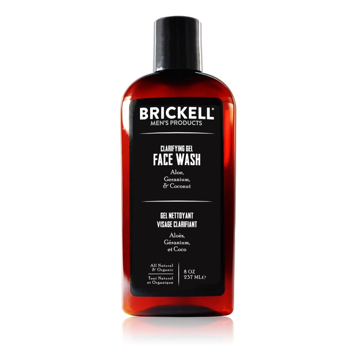 Brickell Men’s Clarifying Gel Face Wash for Men, Natural and Organic Rich Foaming Daily Facial Cleanser Formulated With Geranium, Coconut and Aloe, 8 Ounce, Scented