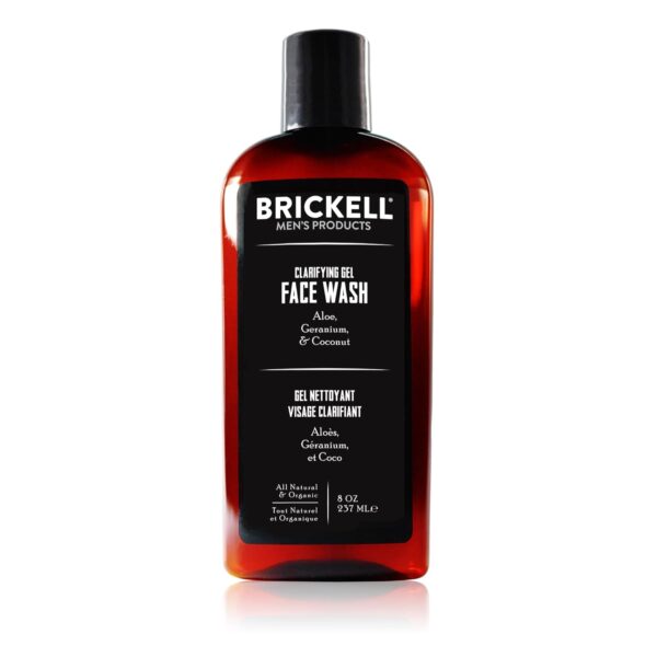 Brickell Men’s Clarifying Gel Face Wash for Men, Natural and Organic Rich Foaming Daily Facial Cleanser Formulated With Geranium, Coconut and Aloe, 8 Ounce, Scented