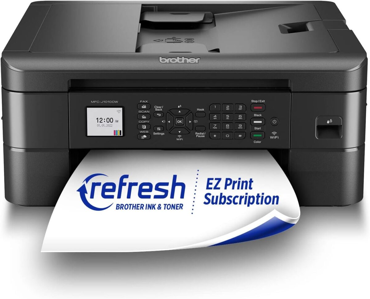Brother MFC-J1010DW Wireless Color Inkjet All-in-One Printer with Mobile Device and Duplex Printing, Refresh Subscription and Works with Alexa