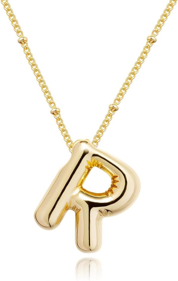 Bubble Gold Letter Necklace for Women, 14k Gold Plated Balloon Initial Letter Pendant Necklace Dainty Charm Initial Necklaces for Women Trendy Chunky Custom Name Necklace Gold Jewelry for Womens