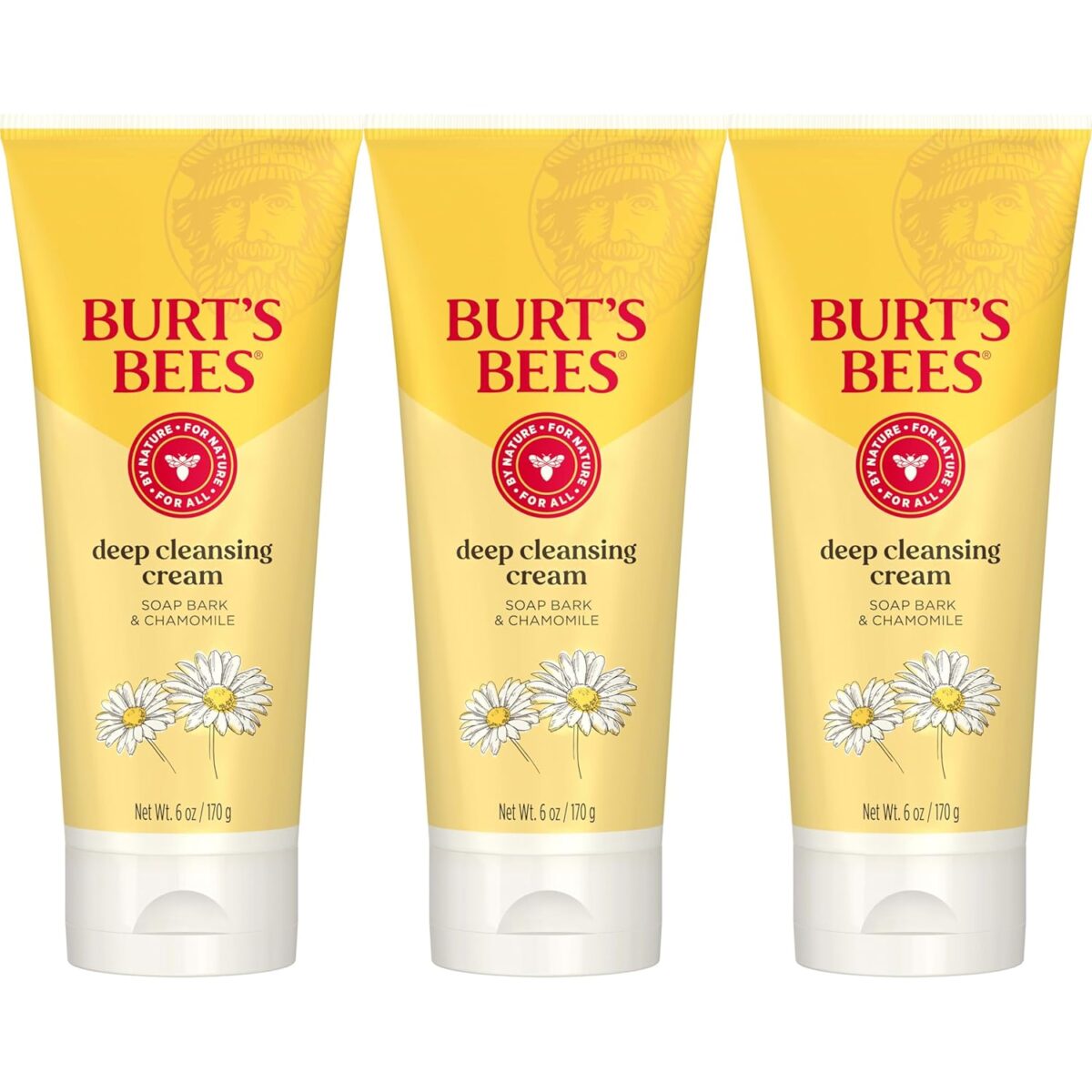 Burt’s Bees Face Wash, Deep Facial Cleansing Cream, College Back to School Dorm Essentials, All Natural Cleanser with Chamomile, 6 Ounce (Pack of 3) (Packaging May Vary)
