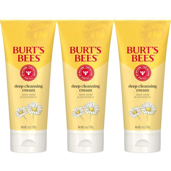Burt’s Bees Face Wash, Deep Facial Cleansing Cream, College Back to School Dorm Essentials, All Natural Cleanser with Chamomile, 6 Ounce (Pack of 3) (Packaging May Vary)