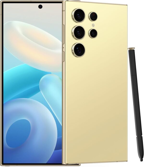 C24 Ultra 5G Smartphone, 6+256GB Unlocked Phone,48+108MP Zoom Camera，6800mAh 6.8″ HD Screen Unlocked Cell Phone, 6+256GB Android13.0,Face ID/Fingerprint Lock/GPS (Yellow)