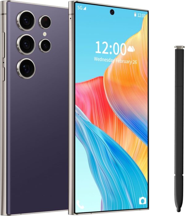 C24 Ultra Cell Phones, 8GB+256GB Unlocked Android 14 Phones, 6.8″ HD 120Hz Screen Smartphone Unlocked, Snapdragon CPU 6800mAh Battery/Face ID/GPS/5G Dual SIM Phone (Purple)