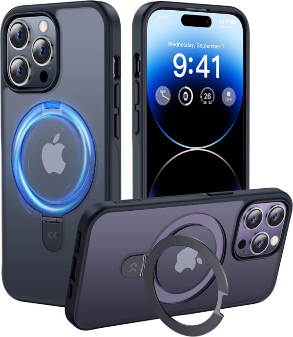 CASEKOO Designed for iPhone 14 Pro Max Case with Magnetic Invisible Stand [Military Drop Protection] [Compatible with MagSafe] Shockproof Slim Matte Translucent Promax Case 6.7 Inch, Black