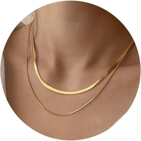CHESKY 14K Gold/Silver Plated Snake Chain Necklace Herringbone Necklace Gold Choker Necklaces for Women Gifts Jewelry 1.5/3/5MM(W) 14″/16″(L)