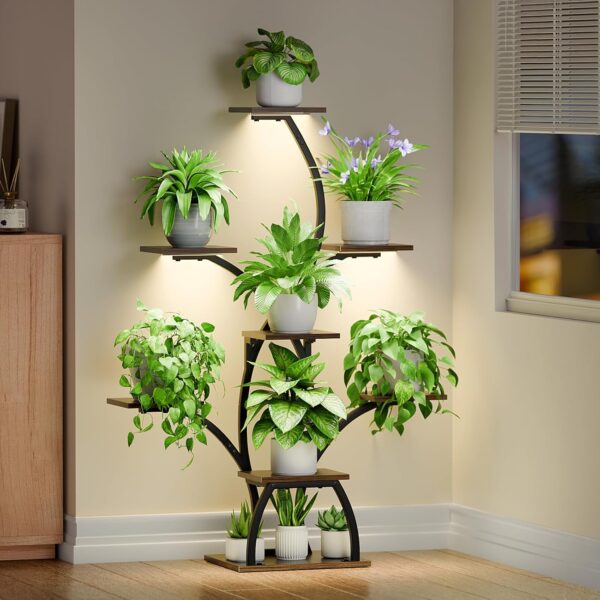 CODACE Plant Stand Indoor with Grow Lights, 6 Tiered Plant Shelf Indoor, 50″ Corner Plant Stands for Indoor Plants, Lighted Tree-Shaped Plant Holder, Tall Flower Display Rack for Living Room