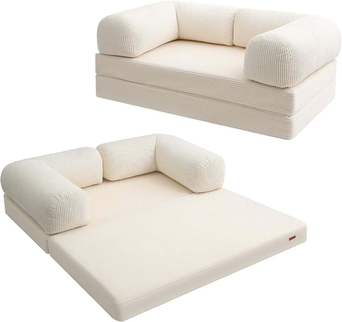 COMAX Folding Sofa Bed Queen, 4-in-1 Foldable Floor Couch Convertible Futon Sofa with Armrests Sleeper Mattress Chair Bed Comfy Portable Fold Out Lounge Guest for Living Room Bedroom, Beige