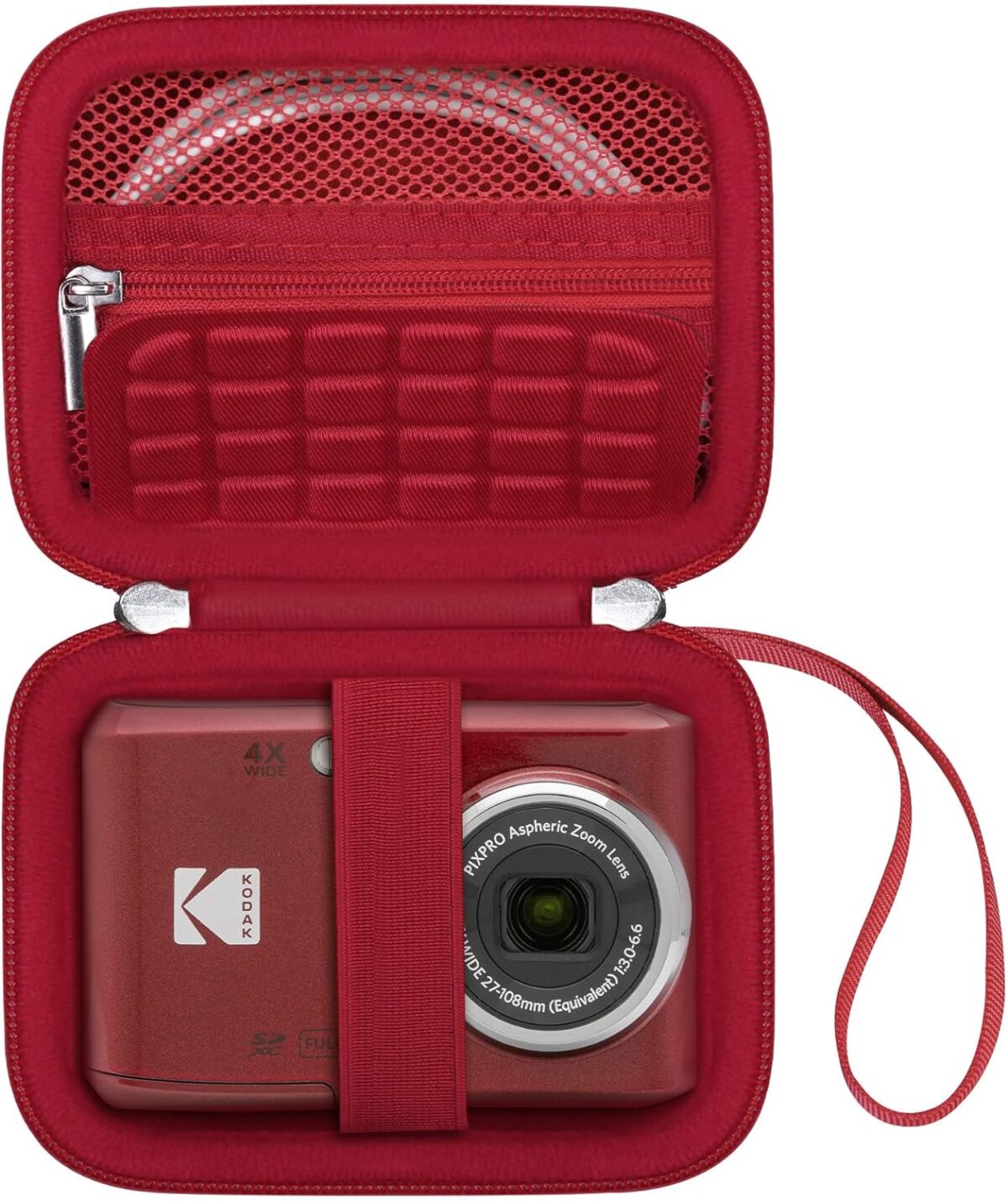 Canboc Carrying Case for Kodak PIXPRO FZ55/ FZ45 16MP Digital Camera, FZ55 Video Vlogging Camera Bag, Mesh Pocket fit Cable, SD Card, Red (Case Only)