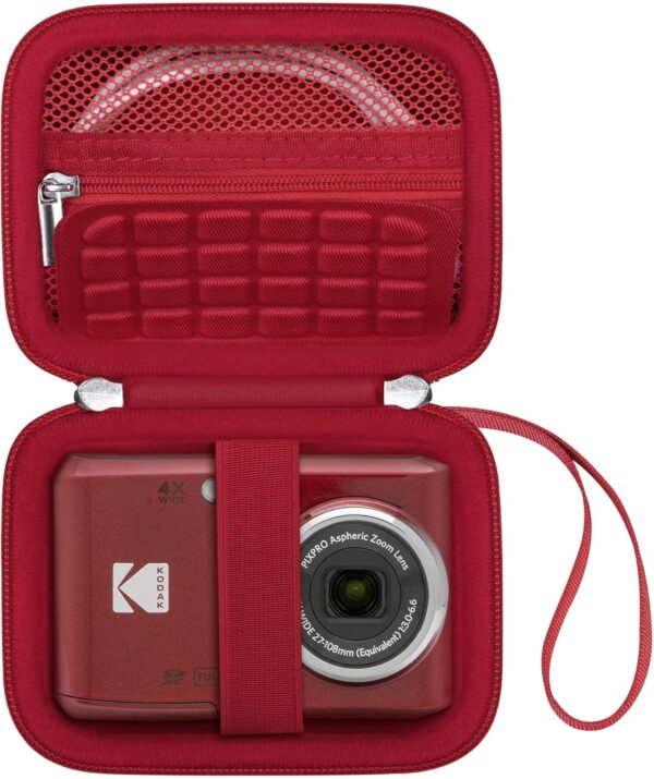 Canboc Carrying Case for Kodak PIXPRO FZ55/ FZ45 16MP Digital Camera, FZ55 Video Vlogging Camera Bag, Mesh Pocket fit Cable, SD Card, Red (Case Only)