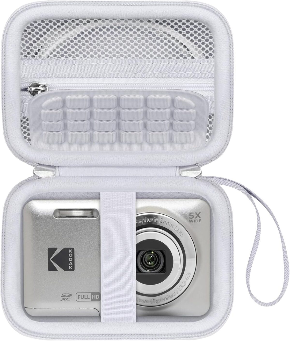 Canboc Hard Case for KODAK PIXPRO FZ55/ FZ45/ FZ43/ FZ53 16MP Digital Camera, Vlogging Camera Bag, Zipper Mesh Pocket fit Cable, SD Card, White (Case Only)