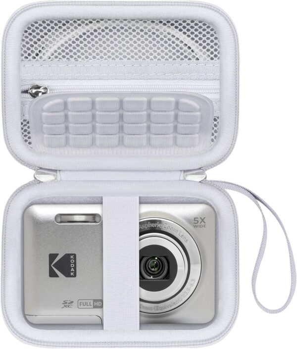 Canboc Hard Case for KODAK PIXPRO FZ55/ FZ45/ FZ43/ FZ53 16MP Digital Camera, Vlogging Camera Bag, Zipper Mesh Pocket fit Cable, SD Card, White (Case Only)