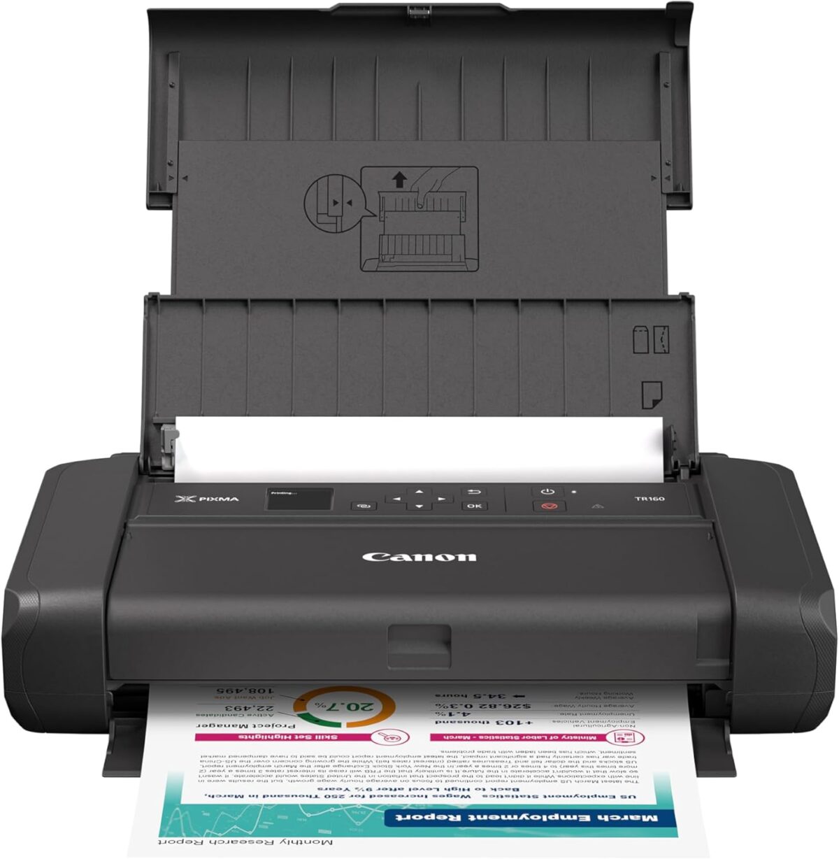Canon PIXMA TR160 Wireless Portable Printer, 50-Sheet Paper Tray and 1.44″ Display