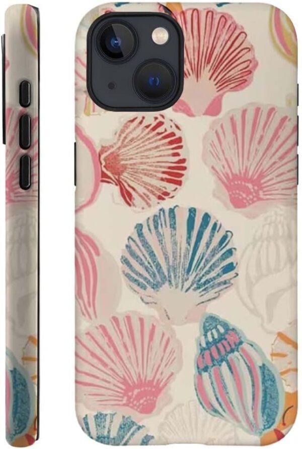 Case Compatible with for iPhone 14,Pink Sea Shell Art Phone Case for iPhone 14,Protective Phone Case Hybrid 2-Layer Hard Shell for Girl Boy Women Men