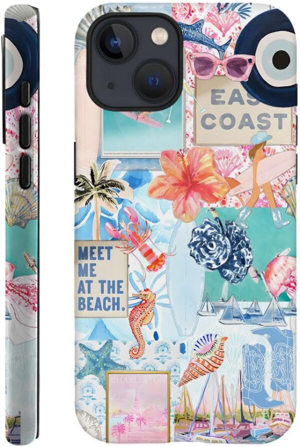 Case Compatible with iPhone 13,Scratch Resistant Hybrid 2-Layer Hard Shell Phone Case,Seashells Beach Summer Jellyfish Collage