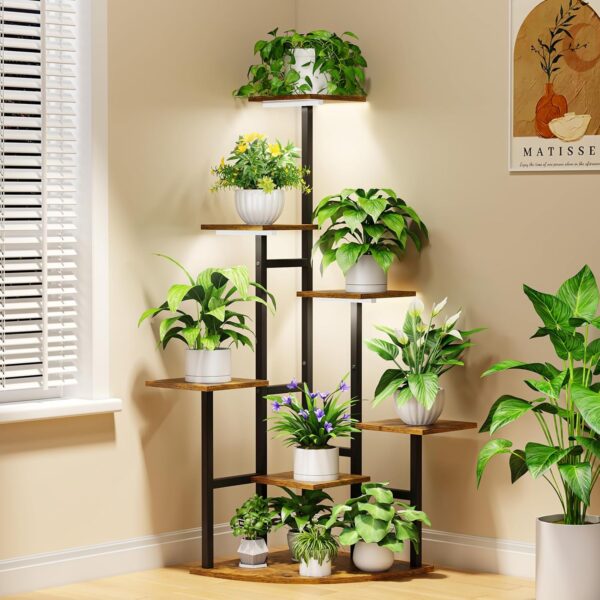 Corner Plant Stand Indoor with Grow Lights, 7 Tiered Plant Shelf Indoor, 43″ Corner Plant Stands for Indoor Plants, Metal Plant Flower Display Shelves, Plant Organizer Rack for Living Room, Balcony, Home Decor