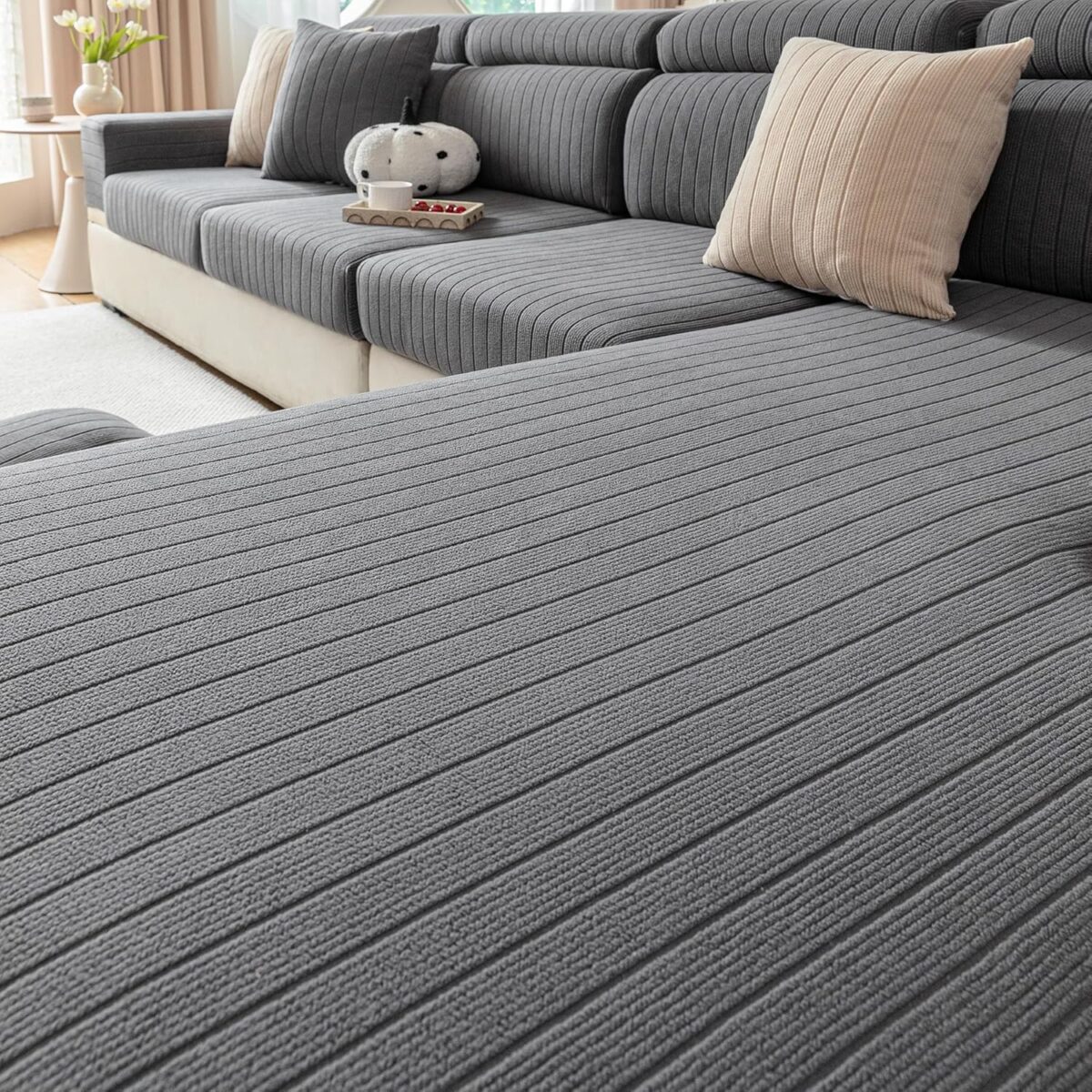 Couch Cover Soothing Home Sofa Covers Couch Protector for Dogs Pet Friendly, Striped Sectional Sofa Slipcovers L Shaped Couch Cover – Easy Installation, Stain Resistant, Machine Washable
