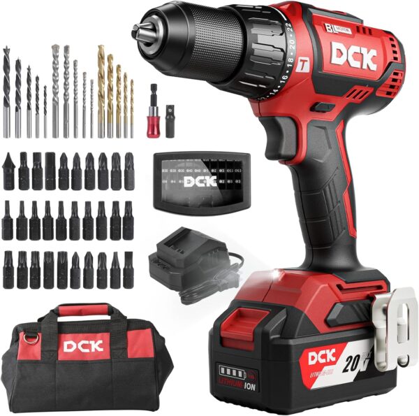 DCK 20V Brushless Hammer Drill, 531 in.lbs, 36000 BPM, 1/2″ Keyless All-Metal Chuck, 4.0Ah Battery, 22+1+1 Clutch, Impact Drill Kit for Drilling Brick Wall, Metal, Wood, KDJZ05-13