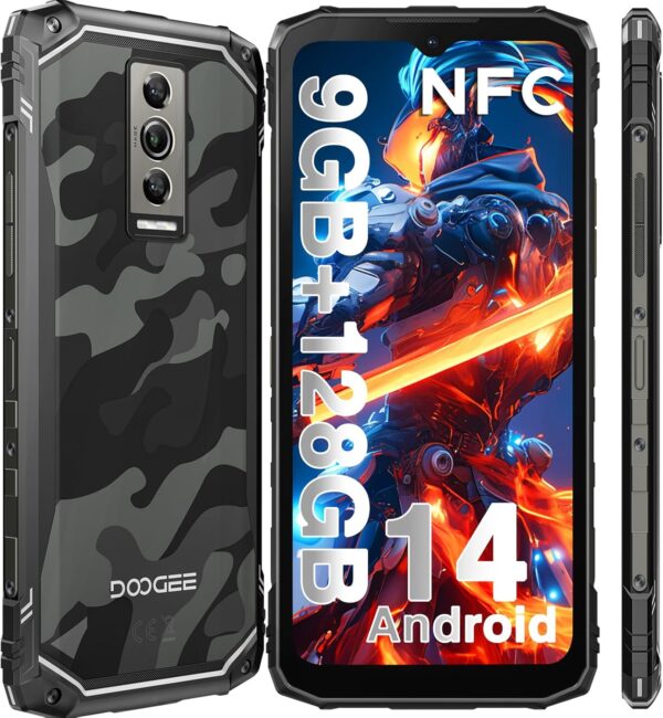 DOOGEE Blade 10 Rugged Smartphone Unlocked Android 14,9GB+128GB/TF 2TB Octa Core Rugged Phone,6.56″ HD+ 90Hz Cell Phone,16MP Camera,4G Dual SIM IP68/IP69K Waterproof Phone,Widevine L1/GPS/Face ID