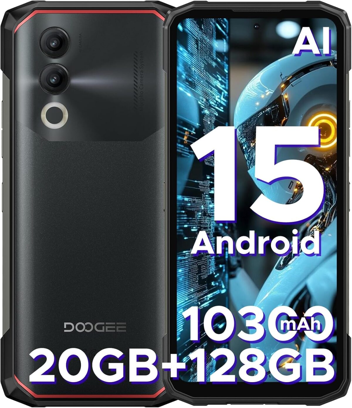DOOGEE Blade 20 Android 15 Rugged Smartphone,10300mAh/18W,20GB+128GB/TF 2TB Octa Core Rugged Phone,6.6″ HD+ Gaming Phones,16MP Camera,IP68/IP69K Waterproof Phone,Triple Slot/NFC/Face ID/GPS
