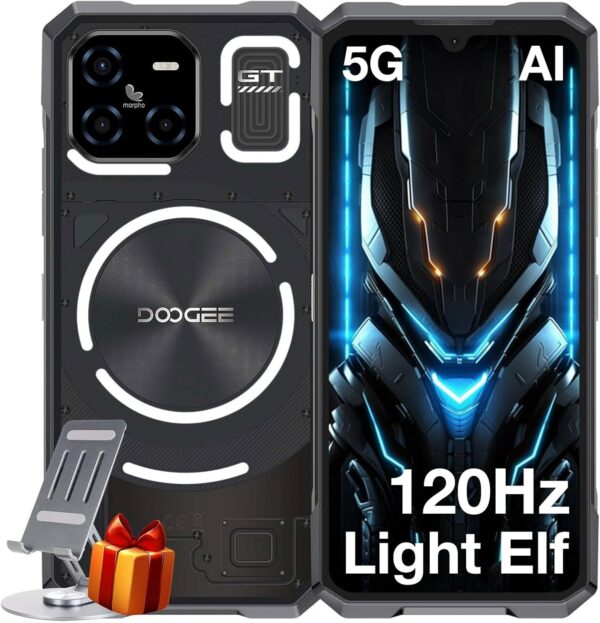DOOGEE Blade GT AI 5G Rugged Phone Unlocked,LED Light Effect,6nm D7050 CPU,32GB+256GB/2TB,10.5mm Ultra-Thin Android 14 Rugged Smartphone,6.72″ FHD+120Hz,48MP,5500mAh+18W,NFC/Face ID/Fingerprint/WiFi6