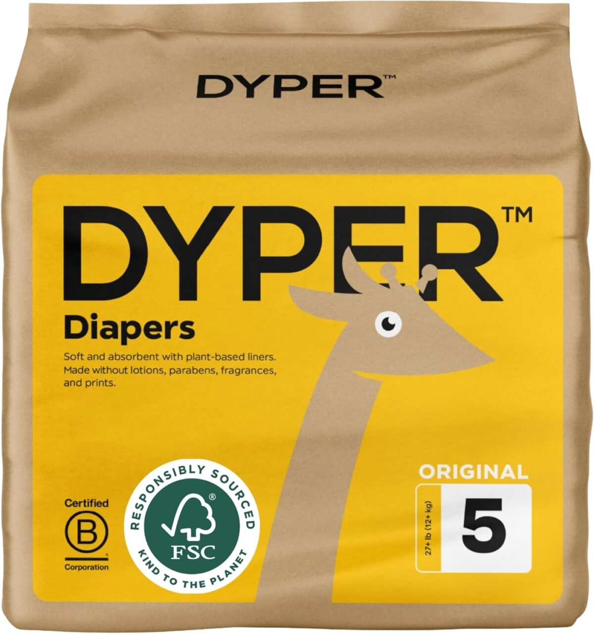 DYPER – Baby Diapers Hypoallergenic Cloth Alternative Day & Overnight Protection – Made with Plant-Based* & Honest Ingredients – Size 5 (20 Count)