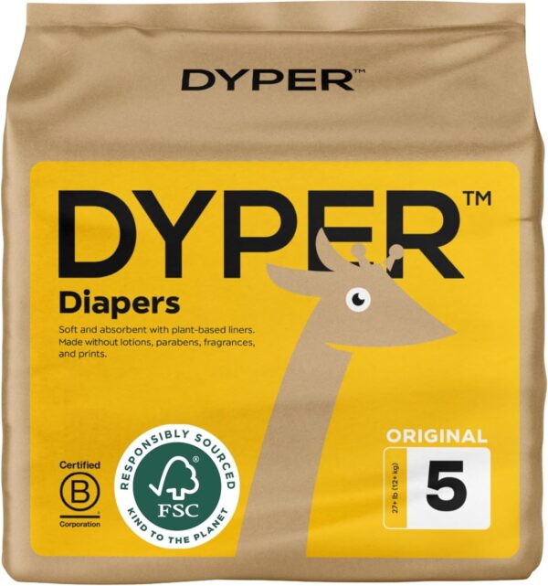 DYPER – Baby Diapers Hypoallergenic Cloth Alternative Day & Overnight Protection – Made with Plant-Based* & Honest Ingredients – Size 5 (20 Count)