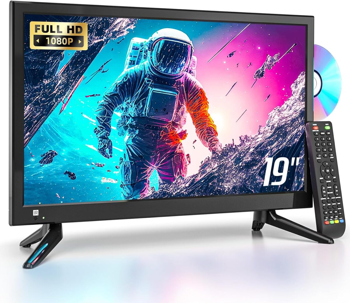 Desobry 19 INCH TV with DVD Player Built in 1080P LCD TV DVD Player Combo with HDMI USB Monitor for Home, Kitchen, RV Camper, or Office,