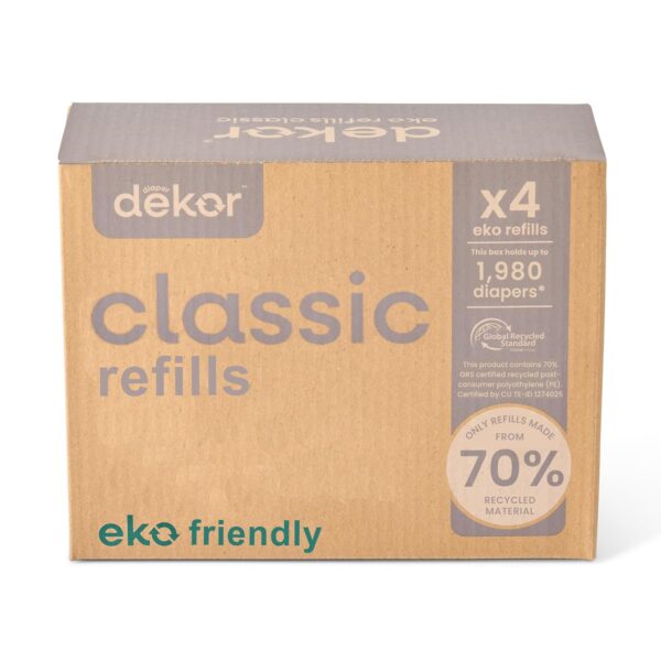 Diaper Dekor Classic Diaper Pail Refills | 4 Count Unscented | Exclusive End-of-Liner Marking | Thick Quick & Easy to Replace | Most Economical Refill System | for Original and Eko Style Pails