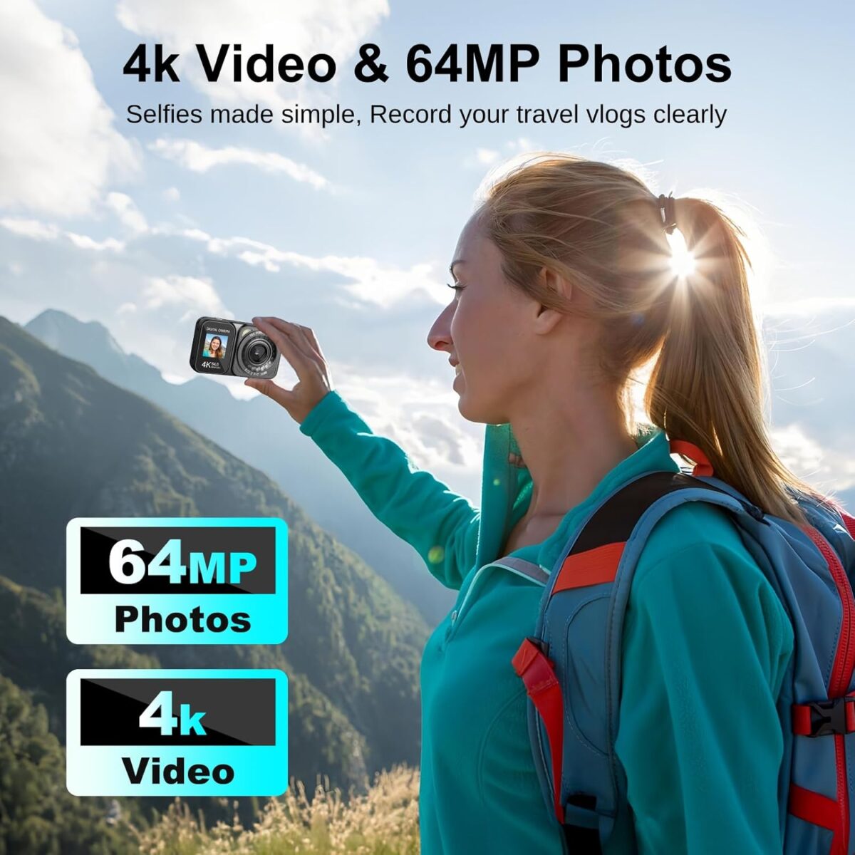 Digital Camera 4K 64MP Dual Screens Camera 18X Zoom Point and Shoot Digital Camera with 64GB TF Card 2 Batteries Portable Rechargeable Small Camera for Kids Teens Adult Black Digital Camera, 4K 64MP Dual Screens Camera, 18X Zoom, Point and Shoot Digital Camera with 64GB TF Card & 2 Batteries, Portable Rechargeable Small Camera for Kids Teens Adult, Black