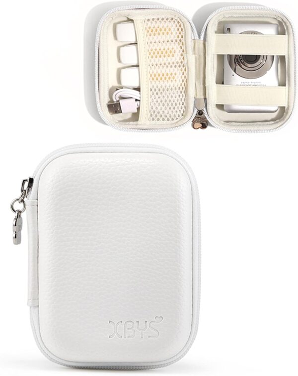 Digital Camera Case for CAMKORY, KODAK PIXPRO FZ45/FZ55, Canon IXUS 285 HS, Lecran, Small Travel Compact Camera Holder with Mesh Pocket for Accessories SD Card (White)