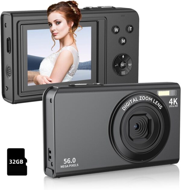 Digital Camera,56MP FHD 1080P with 16X Digital Zoom & Anti-Shake, 2.8″ Screen Compact Point and Shoot Camera for Kids Teens Beginners, Includes 32GB SD Card, Portable for Travel Photography