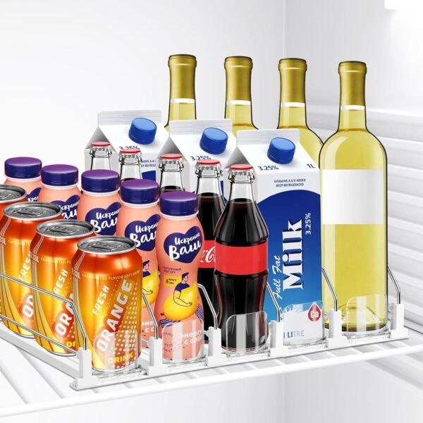 Drink Organizer for Fridge, 5 Row Automatic Pusher Glide, Adjustable Width Soda Can Dispenser for Refrigerator-Holds up to 25 Cans