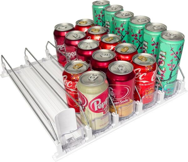 Drink Organizer for Fridge,Automatic Pusher Glide for Refrigerator,Soda Can Dispenser for Fridge,Make the refrigerator more tidy – Holds Up to 25 Cans (5 Rows White)