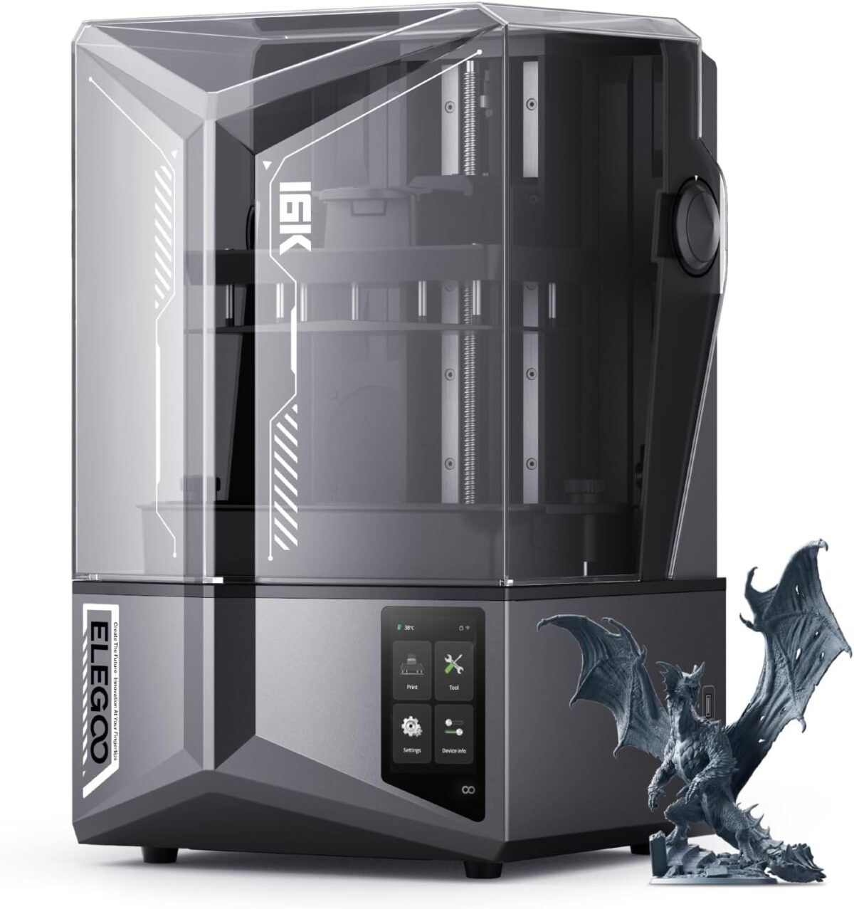 ELEGOO Saturn 4 Ultra 16K Resin 3D Printer with Flip-up Lid, Smart Tank Heating at 30℃, 150mm/h High Speed Printing, Large Printing Size of 8.33×4.66×8.66 Inches