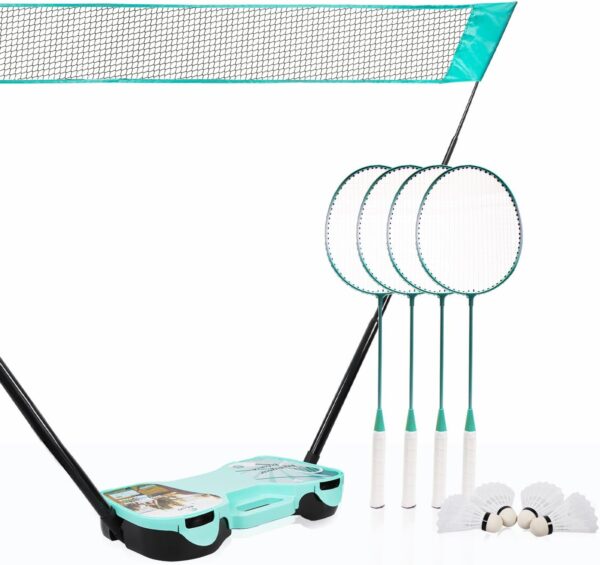 EasyGo Badminton Set, with Net, 4 Racket, 4 Birdies, Portable Storage Box, for Backyards, Outdoor Games