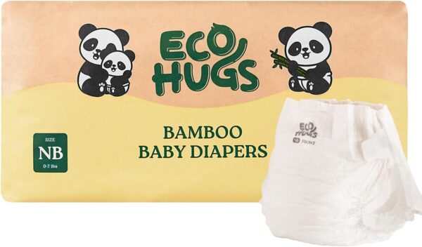 EcoHugs Organic Bamboo Diapers Size NB | Ultra-Soft Disposable Baby Diapers | Hypoallergenic and Super Absorbent | Unscented and Totally Chlorine Free | Pack of 32