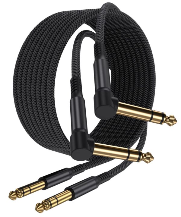 Elebase 1/4 Inch TRS Instrument Cable 6.6ft 2-Pack,Right-Angled to Straight 6.35mm Male Jack Stereo Audio Cord,6.35 Balanced Interconnect Line for Electric Guitar,Bass,Keyboard,Mixer,Amplifier,Speaker