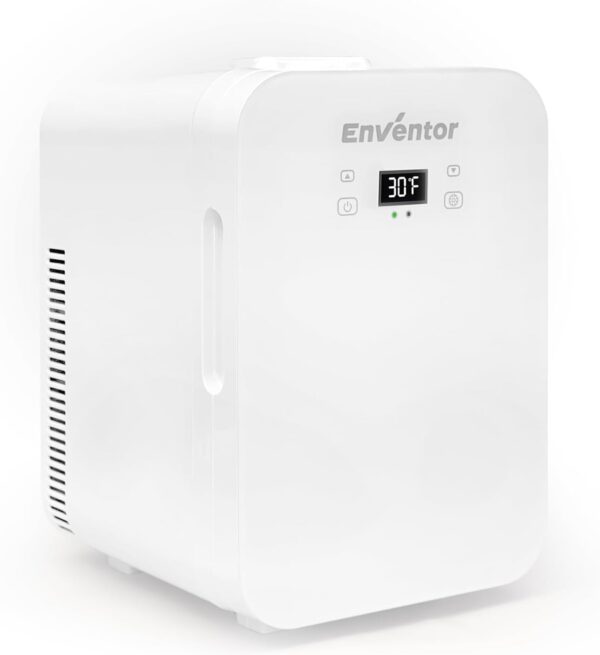 Enventor 10L Mini Refrigerator Skincare Fridge, AC 120V DC 12V Mini Portable Thermoelectric Cooler and Warmer Refrigerators with LCD Temperature Display for Cosmetics, Food, Office and Car (White)