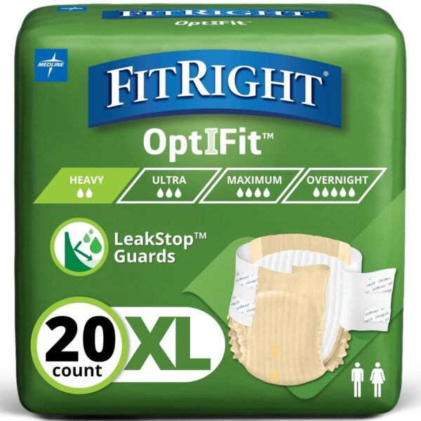 Extra+ Adult Diapers, Disposable Incontinence Briefs, Leak-Proof Diaper, Absorbent Briefs For Men and Women, Maximum Protection, X-Large, 56 – 64 in, 20 briefs per bag