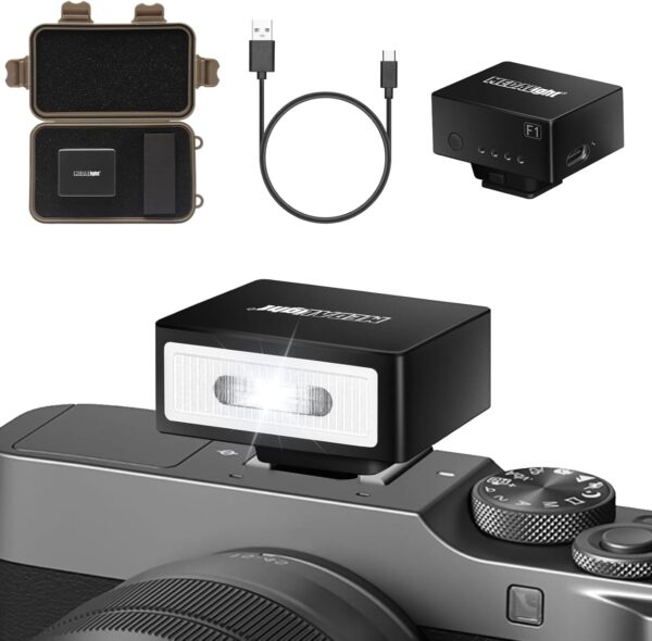 F1 Mini Camera Flash Camera Flash Speedlite for Ricoh (GR3/GR3X,etc.) Nikon/Canon/Fuji,Digital Film Cameras,Mini hot Shoe Flash for DSLR Camera（Not Compatible for Sony ZV-1F.