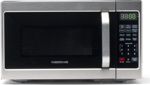 Farberware Countertop Microwave 700 Watts, 0.7 Cu. Ft. – Microwave Oven With LED Lighting and Child Lock – Perfect for Apartments and Dorms – Easy Clean Stainless Steel