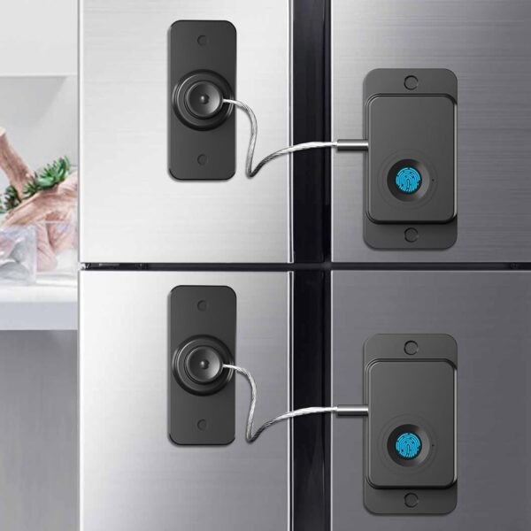 Fingerprint Fridge Lock (2 Pack),Refrigerator Lock with Fingerprint,for Fridge, Cabinet Locks, Drawers, Dishwasher, Toilet and Cabinet Locks Baby Proofing, 3M Adhesive No Drilling (Black)