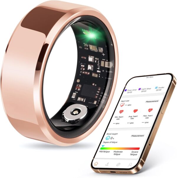 Fitness Tracker Smart Ring for Women & Men,Step Counter,Heart Rate Blood Oxygen Sleep Tracker Health Ring, No App Subscription Smart Rings Compatible with Smart Phone (Rose Gold, 11)