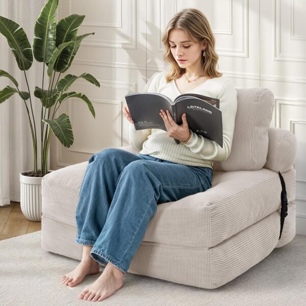 Folding Sofa Bed, Convertible Sleeper Chair Bed, Floor Couch for Adults with Back Support and Pillow, Comfy Floor Sofa Lounge for Small Spaces, Beige