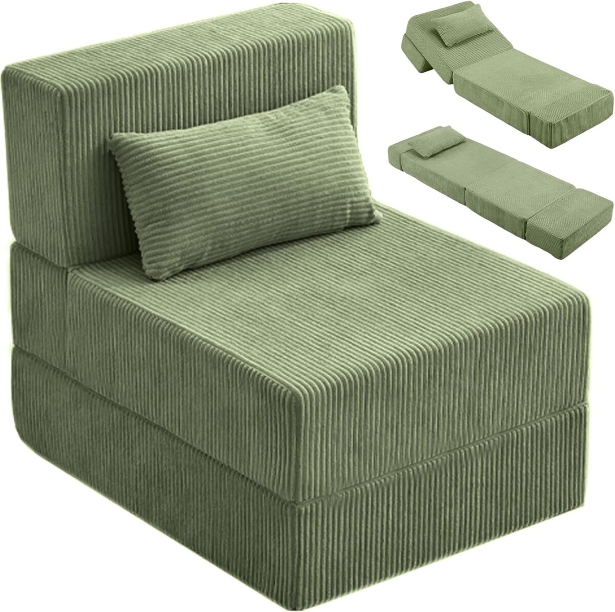 Folding Sofa Bed,Convertible Fold Out Couch,Portable Foldable Floor Mattress Sleeper Chair with Pillow,Adjustable Backrest Support,Lazy Sofa for Living Room,Single