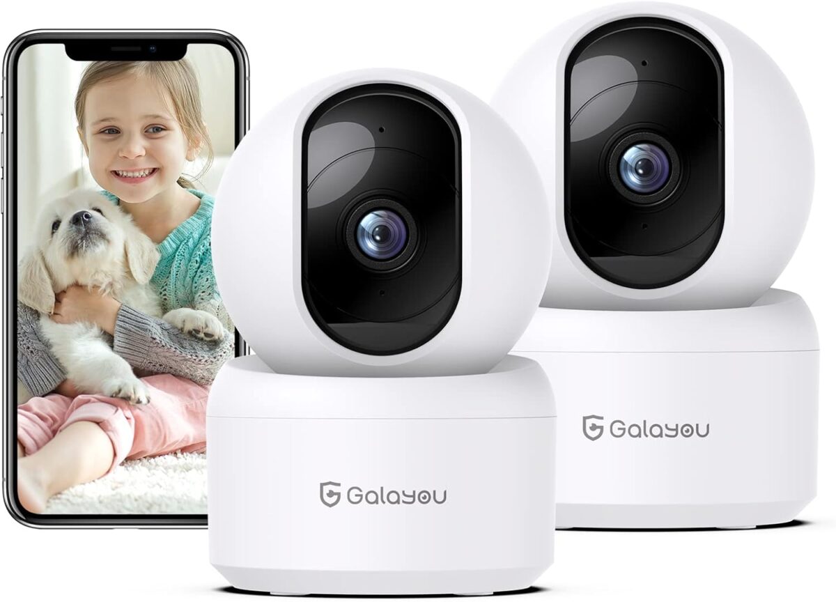 GALAYOU Indoor Security Camera 2K, 360 Degree 2.4G WiFi Home Security for Baby/Pet/Elder/Nanny with Night Vision, 24/7 SD Card Storage, Works with Alexa and Google Assistant G2-2Pack
